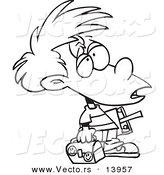 Vector of a Cartoon Victimized Boy with Something on His Forehead - Coloring Page Outline by Toonaday