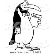 Vector of a Cartoon Waiter Penguin Holding a Menu - Coloring Page Outline by Toonaday
