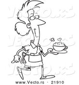 Vector of a Cartoon Waitress Serving Cappuccino - Outlined Coloring Page by Toonaday