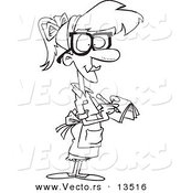 Vector of a Cartoon Waitress Taking an Order - Coloring Page Outline by Toonaday