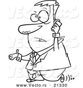 Vector of a Cartoon Walking Businessman Talking on a Cell Phone - Outlined Coloring Page by Toonaday