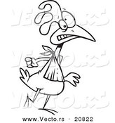 Vector of a Cartoon Walking Chicken - Coloring Page Outline by Toonaday