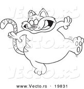 Vector of a Cartoon Walking Fat Cat - Outlined Coloring Page by Toonaday