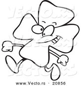 Vector of a Cartoon Walking St Patricks Day Clover - Coloring Page Outline by Toonaday
