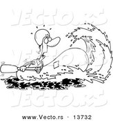Vector of a Cartoon Wave Rushing Towards a White Water Rafter - Coloring Page Outline by Toonaday