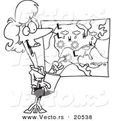 Vector of a Cartoon Weather Girl Reading the Forecast - Coloring Page Outline by Toonaday