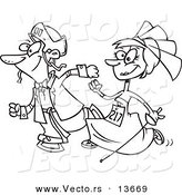 Vector of a Cartoon Wedding Couple Running in a Race - Coloring Page Outline by Toonaday