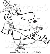Vector of a Cartoon Whistling Pilgrim Carrying an Ax over His Shoulder - Coloring Page Outline by Toonaday