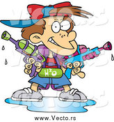 Vector of a Cartoon White Boy Holding Two Soaker Guns by Toonaday