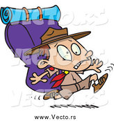 Vector of a Cartoon White Boy Scout Running with a Big Back Pack by Toonaday