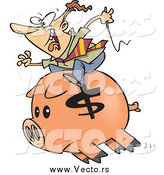 Vector of a Cartoon White Businessman Riding a Piggy Bank by Toonaday