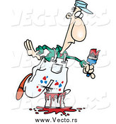 Vector of a Cartoon White Male Painter Stepping in a Bucket by Toonaday