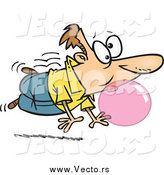 Vector of a Cartoon White Man Floating and Blowing a Big Bubble with Gum by Toonaday