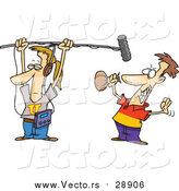 Vector of a Cartoon White Man Holding a Boom Microphone over an Actor by Toonaday