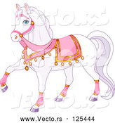Vector of a Cartoon White Princess Horse with Pink Gear by Pushkin