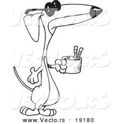 Vector of a Cartoon Wiener Dog Holding a Pencil Cup - Outlined Coloring Page by Toonaday