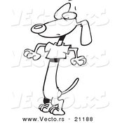 Vector of a Cartoon Wiener Dog Wearing a Short T Shirt - Coloring Page Outline by Toonaday