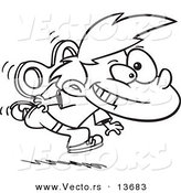Vector of a Cartoon Wind up Boy Running - Coloring Page Outline by Toonaday