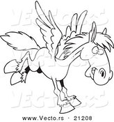 Vector of a Cartoon Winged Horse Flying - Coloring Page Outline by Toonaday