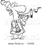 Vector of a Cartoon Winter Man Playing a Horn - Outlined Coloring Page by Toonaday