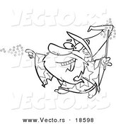 Vector of a Cartoon Wizard Using Magic - Outlined Coloring Page by Toonaday
