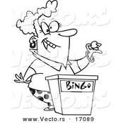 Vector of a Cartoon Woman Calling Bingo Numbers - Coloring Page Outline by Toonaday
