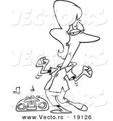 Vector of a Cartoon Woman Dancing by a Radio - Outlined Coloring Page by Toonaday