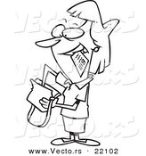 Vector of a Cartoon Woman Diggin in Her Purse - Outlined Coloring Page by Toonaday
