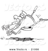 Vector of a Cartoon Woman Diving for a Coin - Outlined Coloring Page by Toonaday