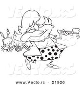 Vector of a Cartoon Woman Eating Birthday Cake - Outlined Coloring Page by Toonaday