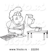 Vector of a Cartoon Woman Holding a Computer Monitor and Searching - Outlined Coloring Page by Toonaday