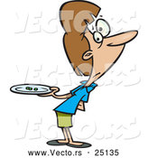 Vector of a Cartoon Woman Holding a Plate with Three Peas by Toonaday
