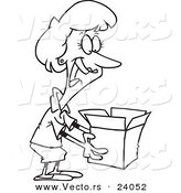 Vector of a Cartoon Woman Holding a Surprise in a Box - Coloring Page Outline by Toonaday