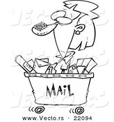 Vector of a Cartoon Woman in a Mail Cart - Outlined Coloring Page by Toonaday