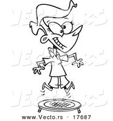 Vector of a Cartoon Woman Jumping on a Trampoline - Coloring Page Outline by Toonaday
