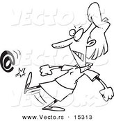 Vector of a Cartoon Woman Kicking an at Symbol - Coloring Page Outline by Toonaday
