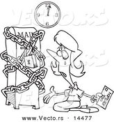 Vector of a Cartoon Woman Kneeling and Crying with Her Tax Return at a Locked up Mail Box - Coloring Page Outline by Toonaday