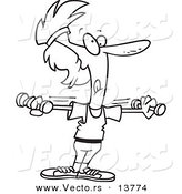 Vector of a Cartoon Woman Lifting Light Dumbbells - Coloring Page Outline by Toonaday