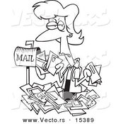 Vector of a Cartoon Woman Overwhelmed with Junk Mail - Coloring Page Outline by Toonaday