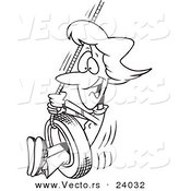 Vector of a Cartoon Woman Playing on a Tire Swing - Coloring Page Outline by Toonaday