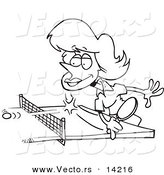 Vector of a Cartoon Woman Playing Table Tennis - Coloring Page Outline by Toonaday