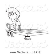 Vector of a Cartoon Woman Reading a Book on a Dock - Outlined Coloring Page by Toonaday