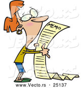 Vector of a Cartoon Woman Reading a Long Memorandum by Toonaday