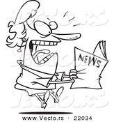 Vector of a Cartoon Woman Reading Exciting News - Outlined Coloring Page by Toonaday