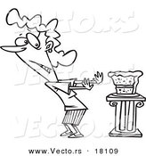 Vector of a Cartoon Woman Resisting Cake - Outlined Coloring Page by Toonaday