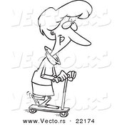 Vector of a Cartoon Woman Riding a Scooter - Outlined Coloring Page by Toonaday