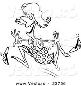 Vector of a Cartoon Woman Running and Losing Her Shoes - Coloring Page Outline by Toonaday