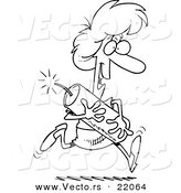 Vector of a Cartoon Woman Running with Dynamite - Outlined Coloring Page by Toonaday