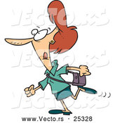 Vector of a Cartoon Woman Rushing Somewhere with Her Purse by Toonaday