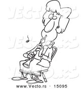 Vector of a Cartoon Woman Sitting and Playing an Oboe - Coloring Page Outline by Toonaday
